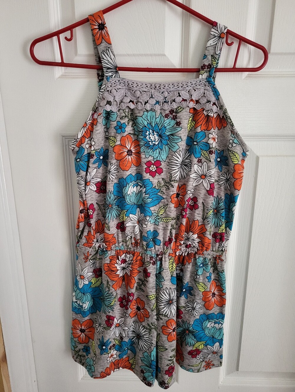 Mudd Girls Floral Romper in Gray, Blue & Orange